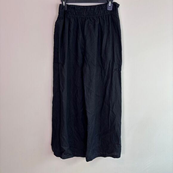 Anthropologie Black 100% Linen Wide Leg Pull On Pants Size Medium - Picture 2 of 11